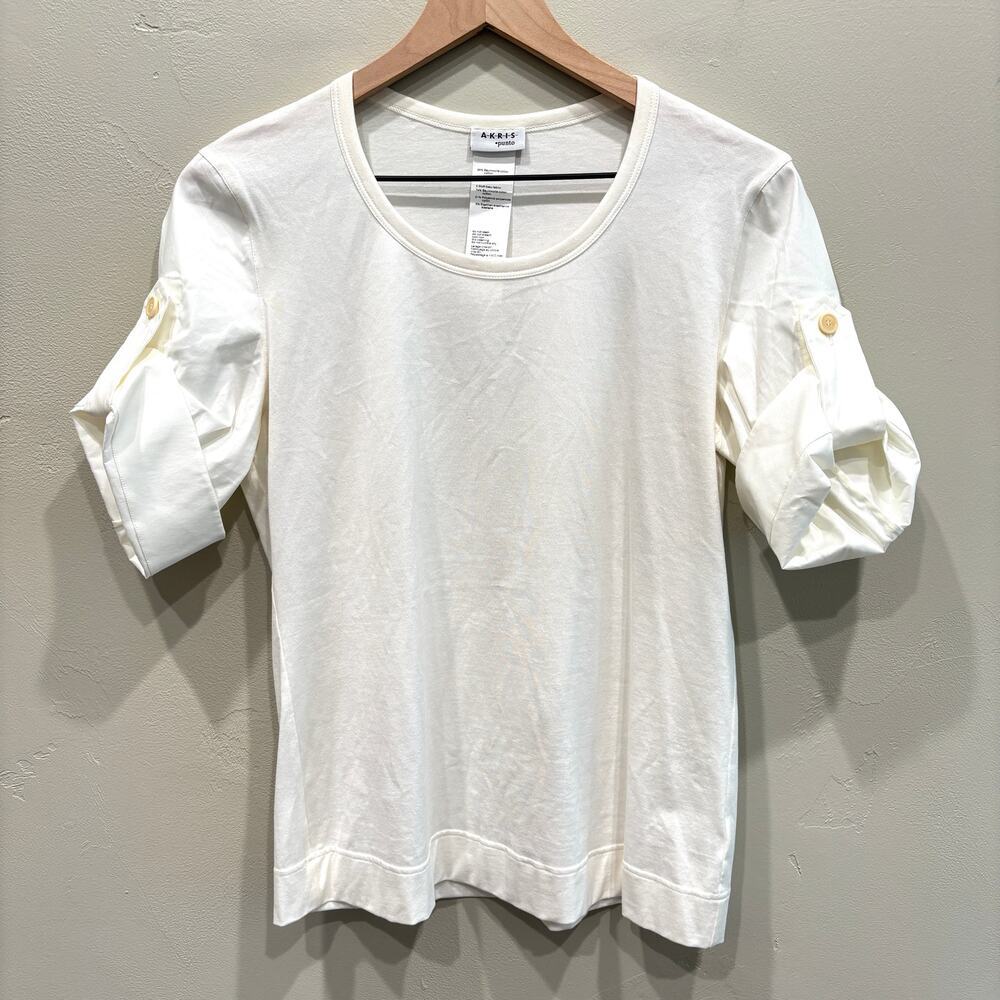 Akris Punto Scoop Neck Short Sleeve Top Cream White - Size: 10